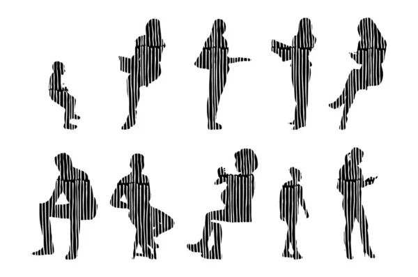 Silhouettes Vectorielles Silhouettes Esquissées Personnes Dessin Contour Silhouette Personnes Icône — Image vectorielle