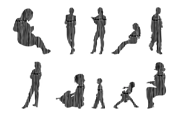 Sagome Vettoriali Sagome Sagomate Delle Persone Disegno Contorno Sagoma Delle — Vettoriale Stock