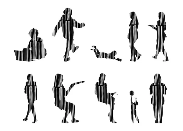 Silhouettes Vectorielles Silhouettes Esquissées Personnes Dessin Contour Silhouette Personnes Icône — Image vectorielle