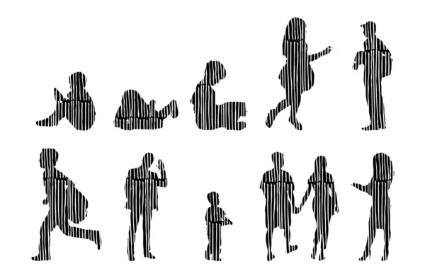 Vektor Silhouetten Umrisse Von Menschen Konturzeichnung Menschen Silhouette Icon Set — Stockvektor