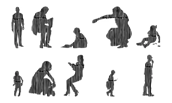 Silhouettes Vectorielles Silhouettes Esquissées Personnes Dessin Contour Silhouette Personnes Icône — Image vectorielle