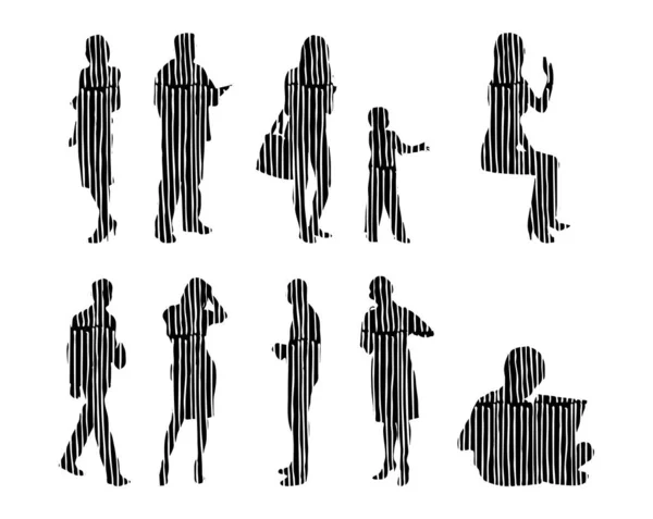 Vector Silhouettes Outline Silhouettes People Contour Drawing People Silhouette Icon — 스톡 벡터