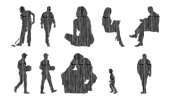 Silhouettes Vectorielles Silhouettes Esquissées Personnes Dessin Contour Silhouette Personnes Icône — Image vectorielle