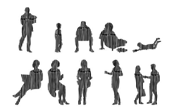 Vector Silhouettes Outline Silhouettes People Contour Drawing People Silhouette Icon — Stock Vector