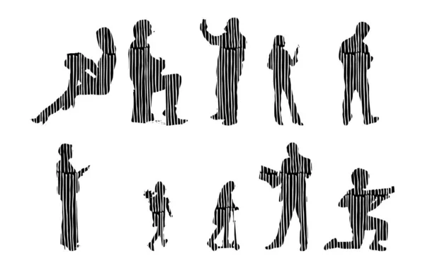 Vector Silhouettes Outline Silhouettes People Contour Drawing People Silhouette Icon — Stock Vector