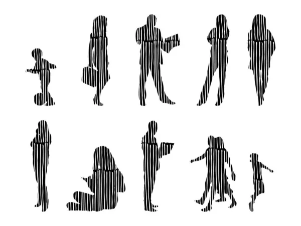 Silhouettes Vectorielles Silhouettes Esquissées Personnes Dessin Contour Silhouette Personnes Icône — Image vectorielle