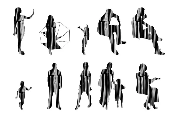 Vector Silhouettes Outline Silhouettes People Contour Drawing People Silhouette Icon — Stock Vector