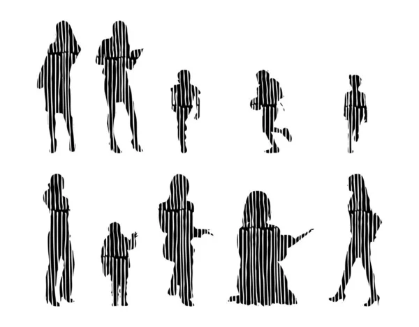 Silhouettes Vectorielles Silhouettes Esquissées Personnes Dessin Contour Silhouette Personnes Icône — Image vectorielle