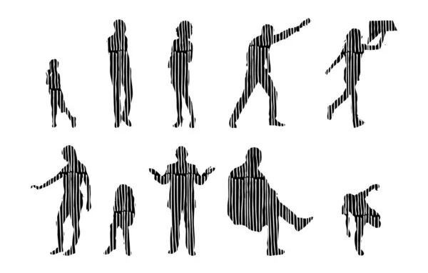 Silhouettes Vectorielles Silhouettes Esquissées Personnes Dessin Contour Silhouette Personnes Icône — Image vectorielle