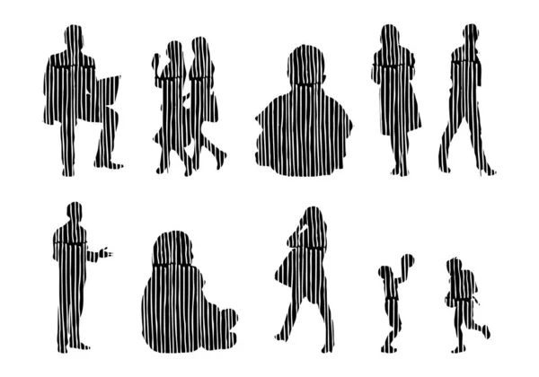 Vektor Silhouetten Umrisse Von Menschen Konturzeichnung Menschen Silhouette Icon Set — Stockvektor