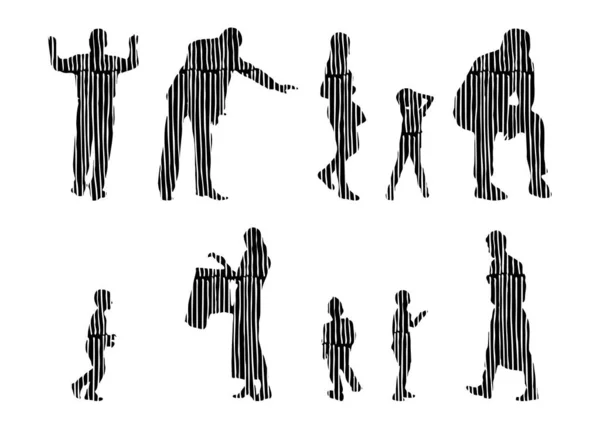 Silhouettes Vectorielles Silhouettes Esquissées Personnes Dessin Contour Silhouette Personnes Icône — Image vectorielle