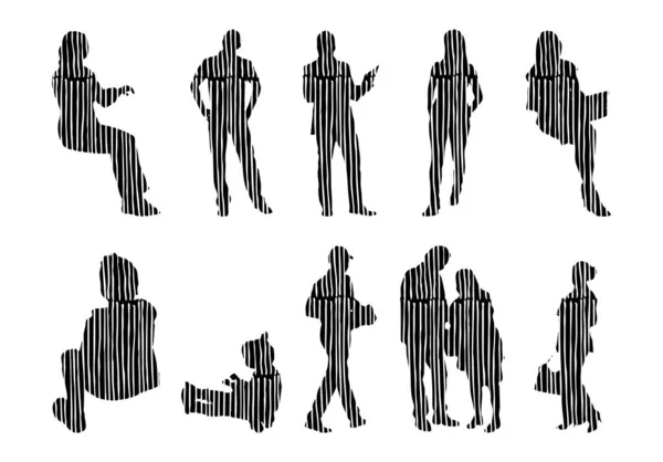 Vector Silhouettes Outline Silhouettes People Contour Drawing People Silhouette Icon — 스톡 벡터