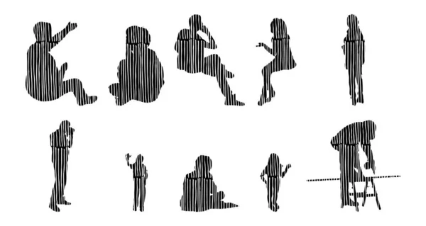 Vector Silhouettes Outline Silhouettes People Contour Drawing People Silhouette Icon — Stock Vector