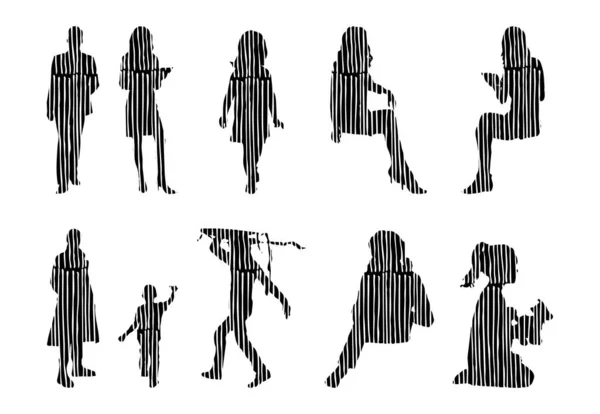 Silhouettes Vectorielles Silhouettes Esquissées Personnes Dessin Contour Silhouette Personnes Icône — Image vectorielle