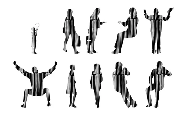 Silhouettes Vectorielles Silhouettes Esquissées Personnes Dessin Contour Silhouette Personnes Icône — Image vectorielle