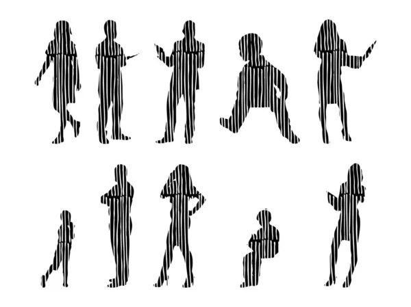 Silhouettes Vectorielles Silhouettes Esquissées Personnes Dessin Contour Silhouette Personnes Icône — Image vectorielle