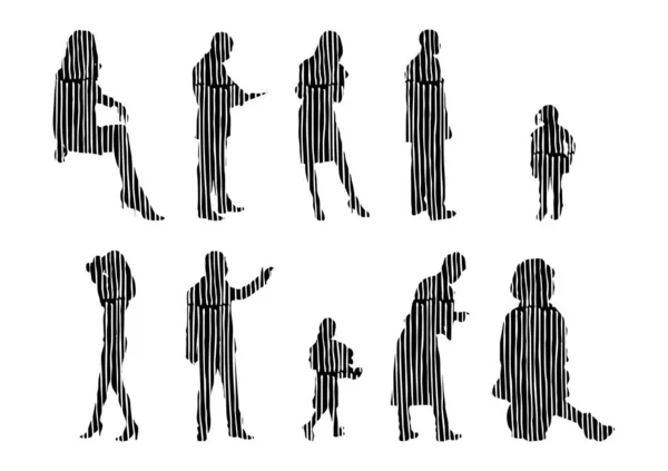 Silhouettes Vectorielles Silhouettes Esquissées Personnes Dessin Contour Silhouette Personnes Icône — Image vectorielle