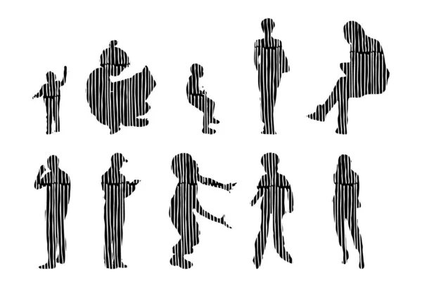 Silhouettes Vectorielles Silhouettes Esquissées Personnes Dessin Contour Silhouette Personnes Icône — Image vectorielle