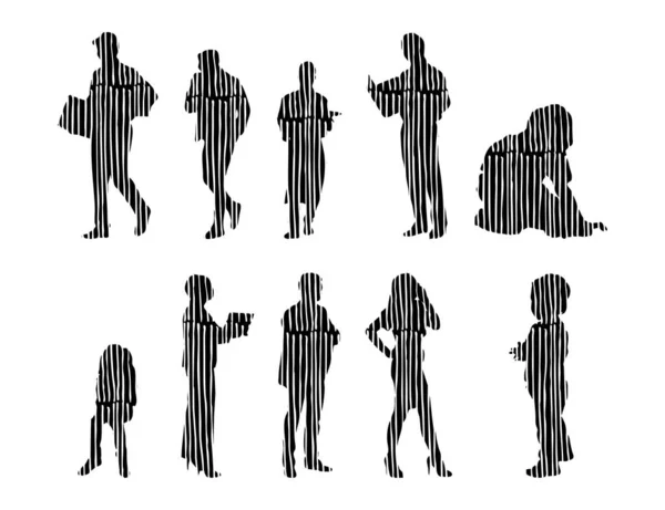 Silhouettes Vectorielles Silhouettes Esquissées Personnes Dessin Contour Silhouette Personnes Icône — Image vectorielle