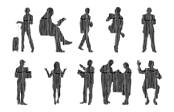 Silhouettes Vectorielles Silhouettes Esquissées Personnes Dessin Contour Silhouette Personnes Icône — Image vectorielle