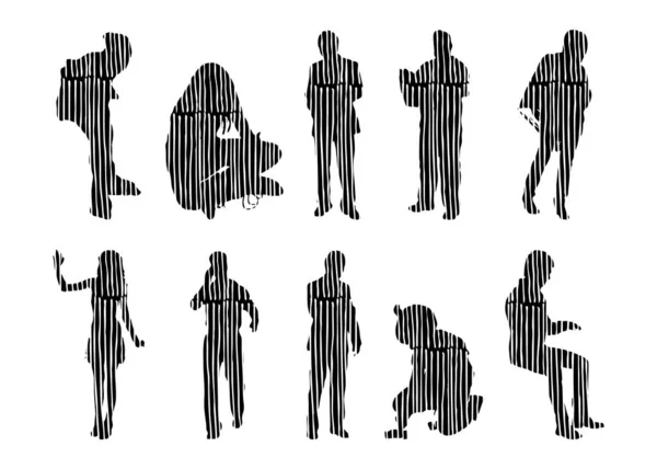 Vector Silhouettes Outline Silhouettes People Contour Drawing People Silhouette Icon — 스톡 벡터