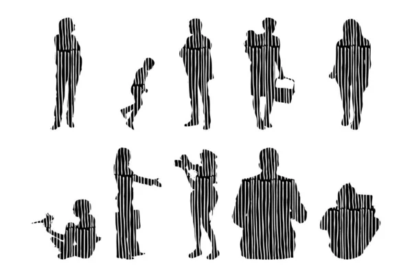 Vector Silhouettes Outline Silhouettes People Contour Drawing People Silhouette Icon — Stock Vector