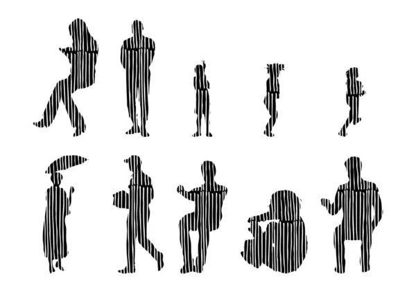 Silhouettes Vectorielles Silhouettes Esquissées Personnes Dessin Contour Silhouette Personnes Icône — Image vectorielle