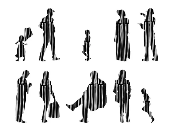 Silhouettes Vectorielles Silhouettes Esquissées Personnes Dessin Contour Silhouette Personnes Icône — Image vectorielle