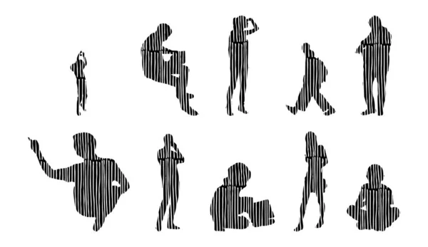 Silhouettes Vectorielles Silhouettes Esquissées Personnes Dessin Contour Silhouette Personnes Icône — Image vectorielle