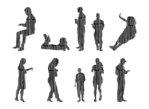 Silhouettes Vectorielles Silhouettes Esquissées Personnes Dessin Contour Silhouette Personnes Icône — Image vectorielle