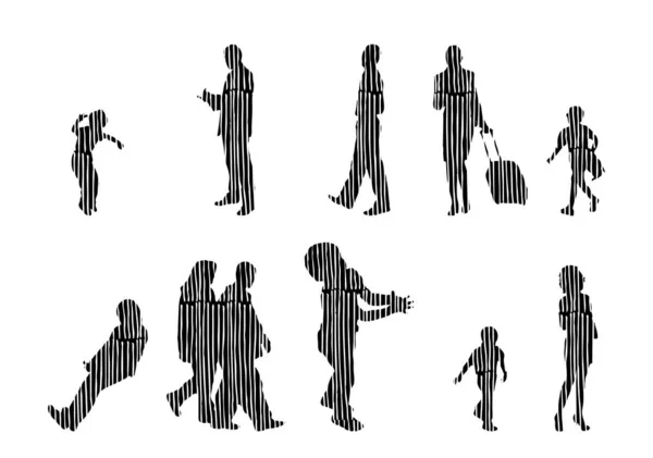 Silhouettes Vectorielles Silhouettes Esquissées Personnes Dessin Contour Silhouette Personnes Icône — Image vectorielle