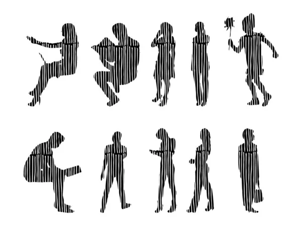 Vector Silhouettes Outline Silhouettes People Contour Drawing People Silhouette Icon — 스톡 벡터