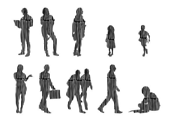 Sílhuetas Vetoriais Sílhuetas Contorno Pessoas Desenho Contorno Silhueta Pessoas Conjunto —  Vetores de Stock