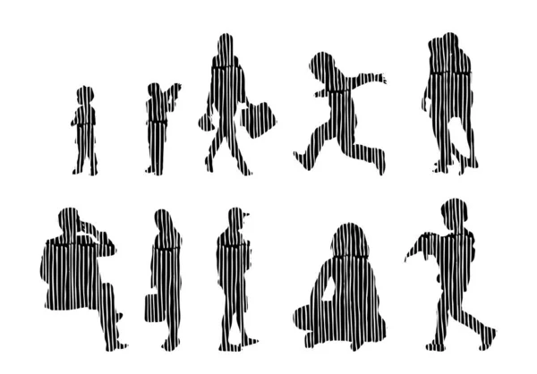 Silhouettes Vectorielles Silhouettes Esquissées Personnes Dessin Contour Silhouette Personnes Icône — Image vectorielle