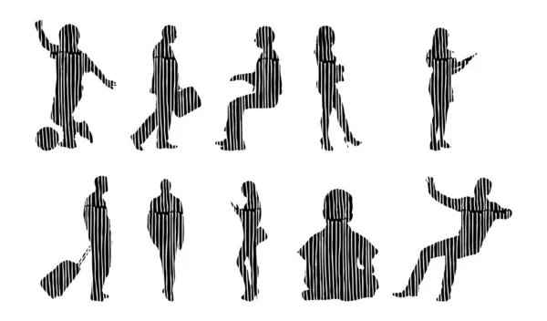 Vector Silhouettes Outline Silhouettes People Contour Drawing People Silhouette Icon — 스톡 벡터