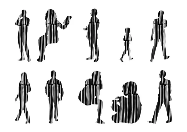 Vector Silhouettes Outline Silhouettes People Contour Drawing People Silhouette Icon — 스톡 벡터