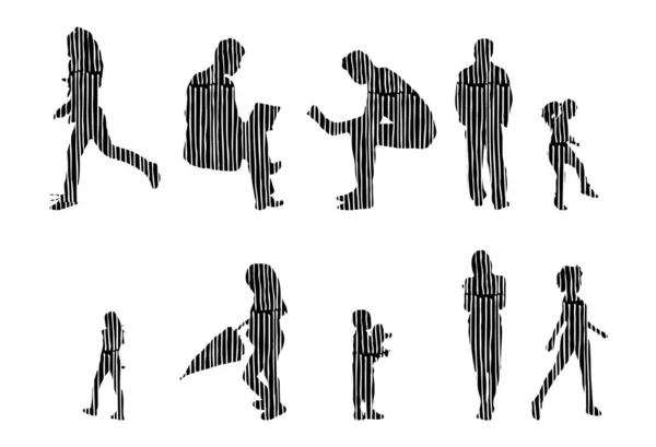 Silhouettes Vectorielles Silhouettes Esquissées Personnes Dessin Contour Silhouette Personnes Icône — Image vectorielle