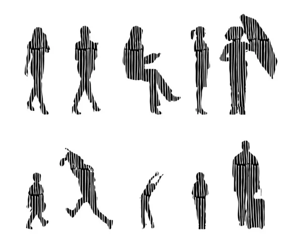 Silhouettes Vectorielles Silhouettes Esquissées Personnes Dessin Contour Silhouette Personnes Icône — Image vectorielle