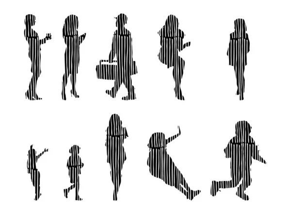 Silhouettes Vectorielles Silhouettes Esquissées Personnes Dessin Contour Silhouette Personnes Icône — Image vectorielle