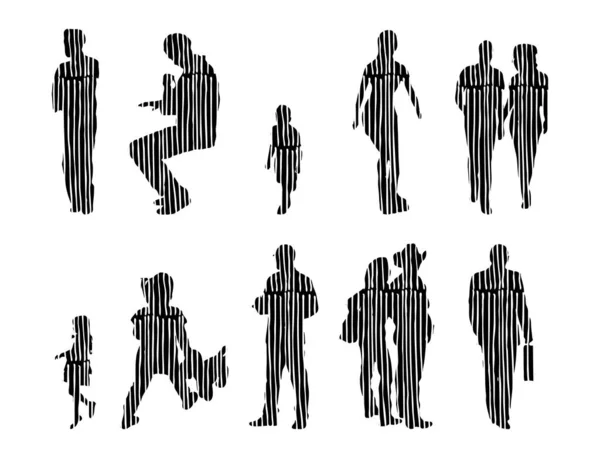 Silhouettes Vectorielles Silhouettes Esquissées Personnes Dessin Contour Silhouette Personnes Icône — Image vectorielle