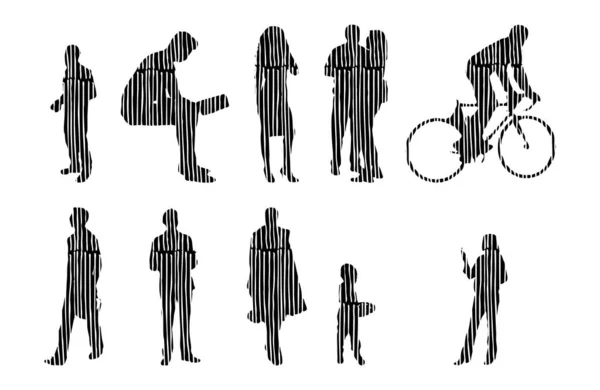 Vector Silhouettes Outline Silhouettes People Contour Drawing People Silhouette Icon — Stock Vector