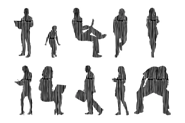 Silhouettes Vectorielles Silhouettes Esquissées Personnes Dessin Contour Silhouette Personnes Icône — Image vectorielle