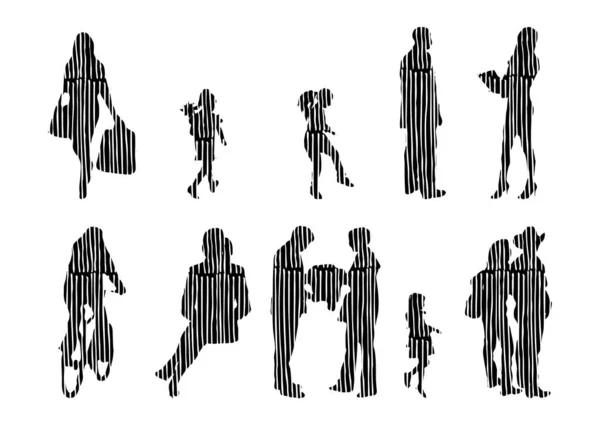 Silhouettes Vectorielles Silhouettes Esquissées Personnes Dessin Contour Silhouette Personnes Icône — Image vectorielle