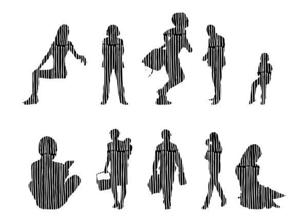 Vector Silhouettes Outline Silhouettes People Contour Drawing People Silhouette Icon — 스톡 벡터