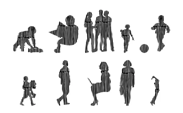 Vektor Silhouetten Umrisse Von Menschen Konturzeichnung Menschen Silhouette Icon Set — Stockvektor