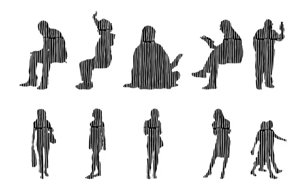 Silhouettes Vectorielles Silhouettes Esquissées Personnes Dessin Contour Silhouette Personnes Icône — Image vectorielle