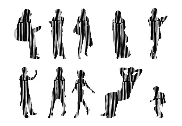 Silhouettes Vectorielles Silhouettes Esquissées Personnes Dessin Contour Silhouette Personnes Icône — Image vectorielle