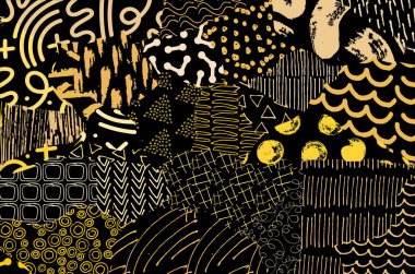 Soyut siyah darbeler, El, Vektör Deseni 'ni çizdi. Geometrik tarzda soyut arkaplan. Soyut çok renkli geometrik desen.