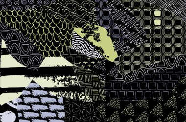 Soyut siyah darbeler, El, Vektör Deseni 'ni çizdi. Geometrik tarzda soyut arkaplan. Soyut çok renkli geometrik desen.