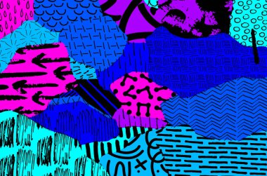 Soyut siyah darbeler, El, Vektör Deseni 'ni çizdi. Geometrik tarzda soyut arkaplan. Soyut çok renkli geometrik desen.